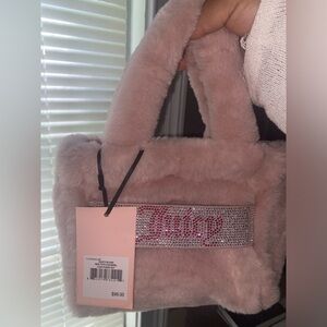 NWT Juicy Couture Faux fur plush purse pink mini tote bag & coin purse